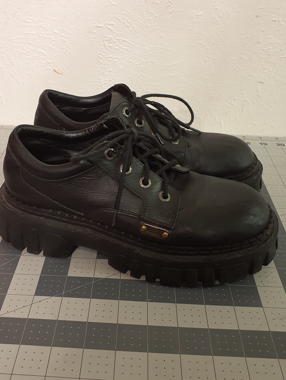 UNIF Black Leather Lace-Up Derby Shoes with Chunky Sole